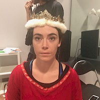 Shannon Dodson (Lady Macbeth) trying out some hairstyles with her crown for an upcoming photo shoot. Hair by Lindsay Palinsky. Photo credit: Liegh Toland